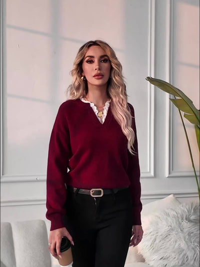 LaceKnit™ – Eleganter Damen-Strickpullover mit Spitzenkragen