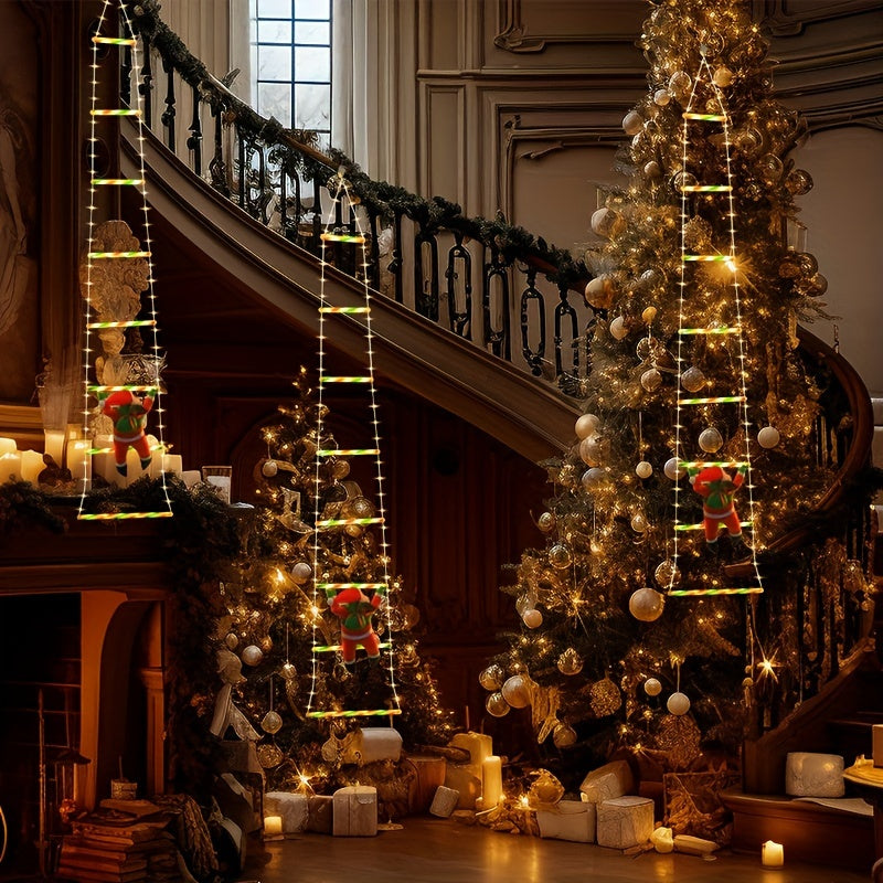 ClimbSanta™ – LED-Leiter-Deko mit Weihnachtsmann & Lichterkette