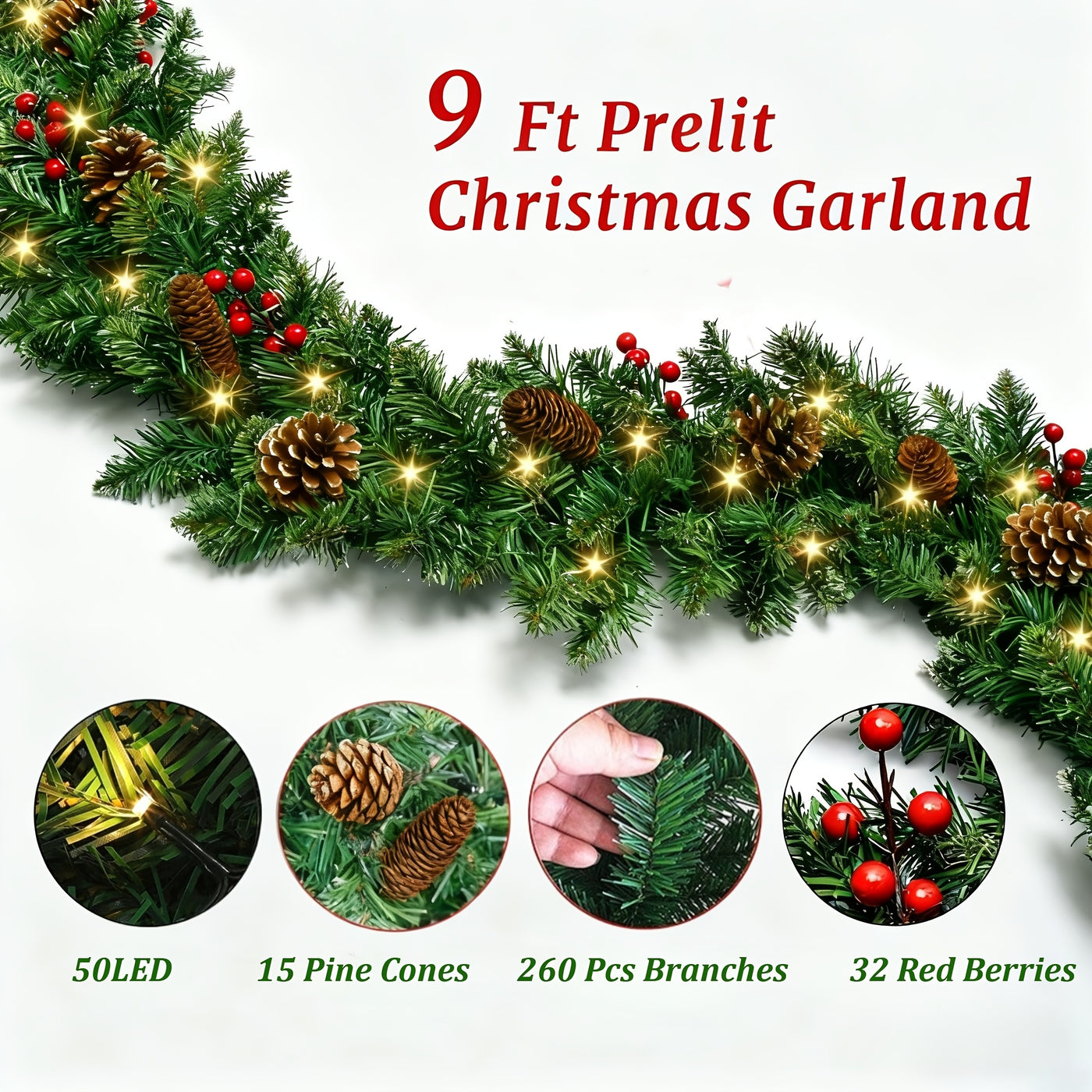 EverGlow™ – LED-Weihnachtsgirlande mit Beeren & Kiefernzweigen