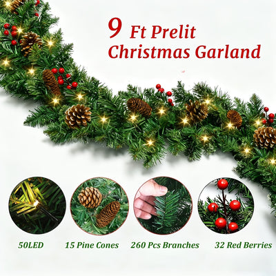 EverGlow™ – LED-Weihnachtsgirlande mit Beeren & Kiefernzweigen