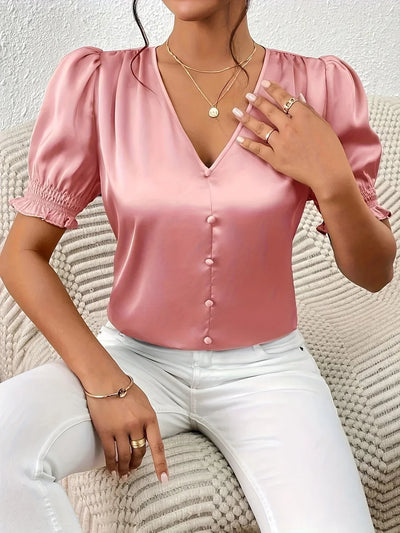 Abella – Elegante Bluse Mit V-Ausschnitt Und Puffärmeln