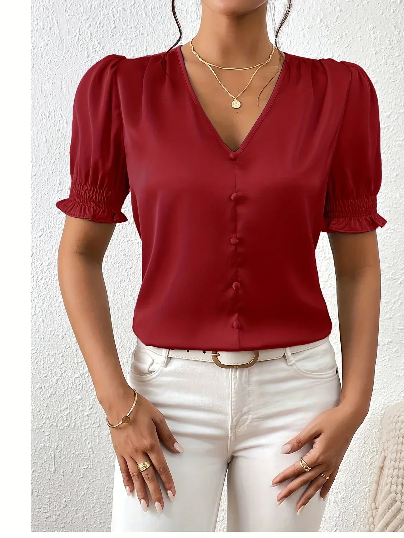 Abella – Elegante Bluse Mit V-Ausschnitt Und Puffärmeln