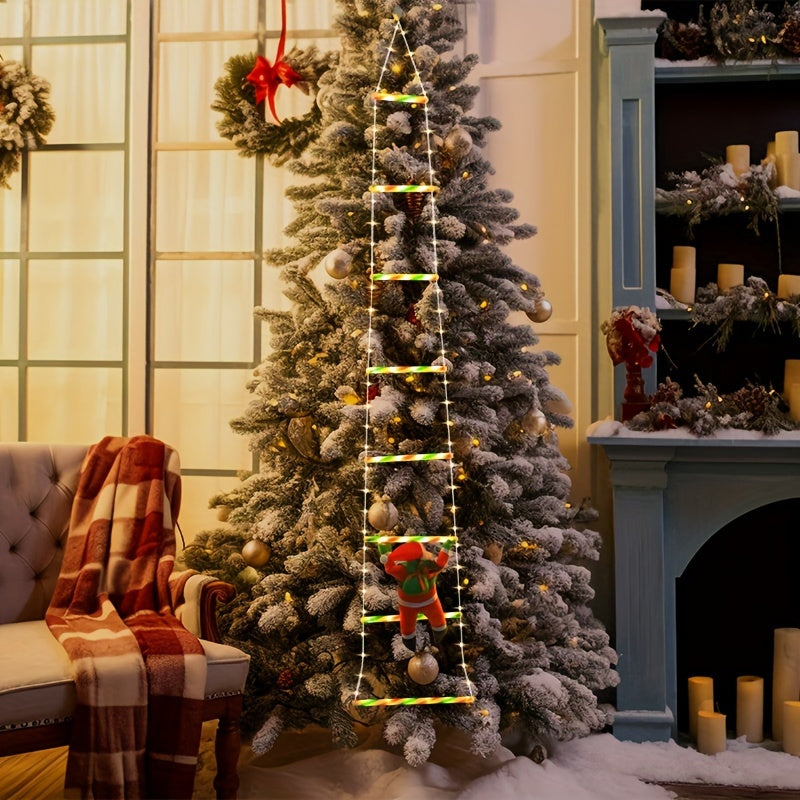 ClimbSanta™ – LED-Leiter-Deko mit Weihnachtsmann & Lichterkette